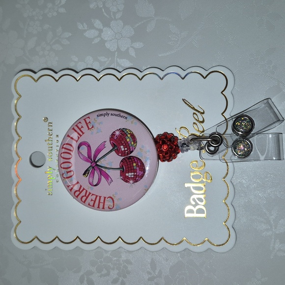 Simply Southern ✨️Host Pick Cherries Badge Reel Pink Red Cherry Good Life Sparkl - Picture 2 of 3